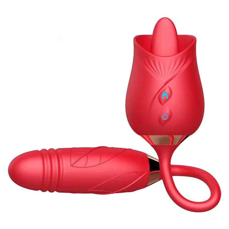3-in-1 Rose Toy with Tongue, Vibrating Egg & Dildo